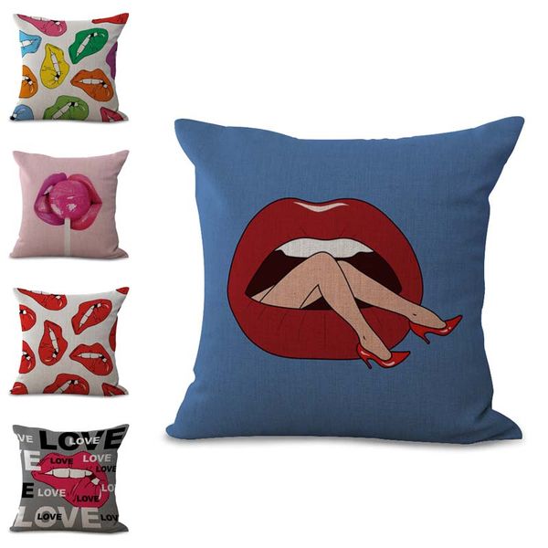 

candy lip pillow love case cushion cover linen cotton throw square pillowcase cover decor drop ship 300693