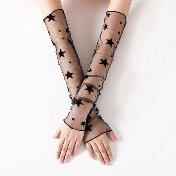 

1 pair women bride gloves long arm elbow gloves for black color lace female fingerless wedding party gloves, White