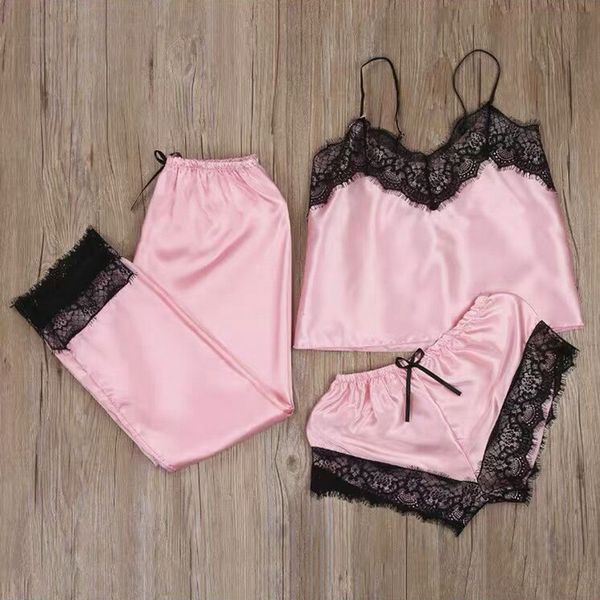 

womens pajamas set shorts camisole lace lingerie nightwear underwear sleepwear 3pcs suit pajama sets 2020, White;red