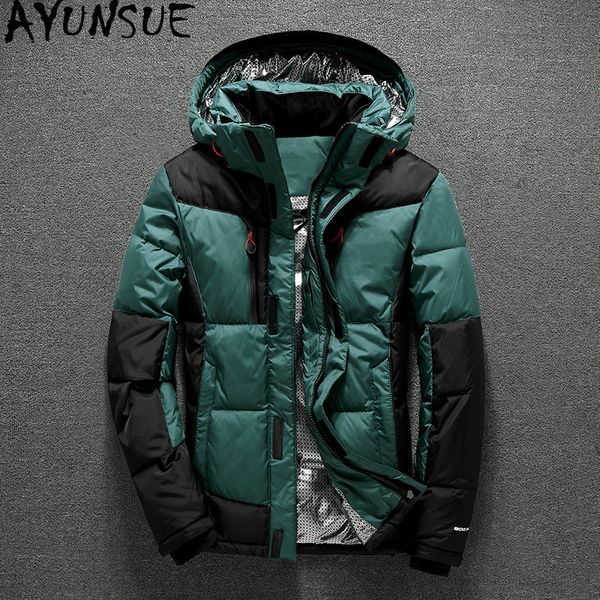 

ayunsue autumn winter jacket men outdoor men's down jacket hooded short coat army green duck down jackets manteau homme kj794, Black