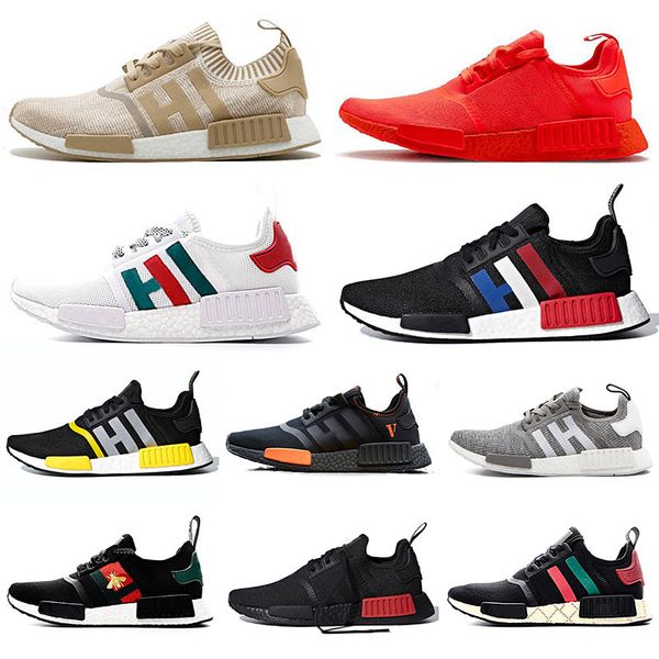 

white black luxury bee nmd r1 primeknit womens men running shoes atmos thunder og classic nast japan oreo trainers men sports sneakers