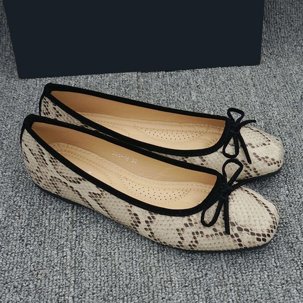 

women spring flats shoes casual fashion snake pu bow-knot slip on woman loafers ladies shallow comfortable single shoes 2020, Black