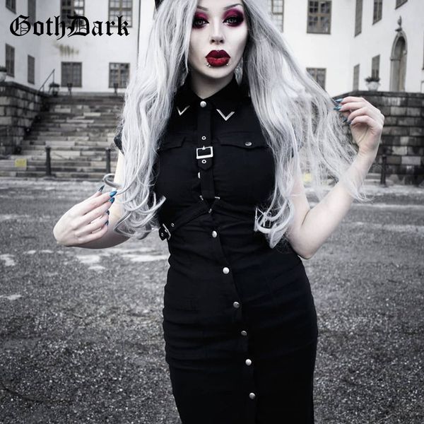 

goth dark grunge solid dresses for women gothic patchwork pockets splice button female dress 2019 buckle punk fashion black chic, Black;gray
