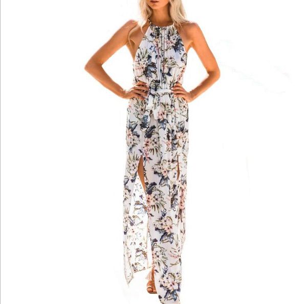 

women long maxi dresses bohemia sleeveless floral print summer beach female split stylish asymmetrical dress veatido festa #c33, Black;gray