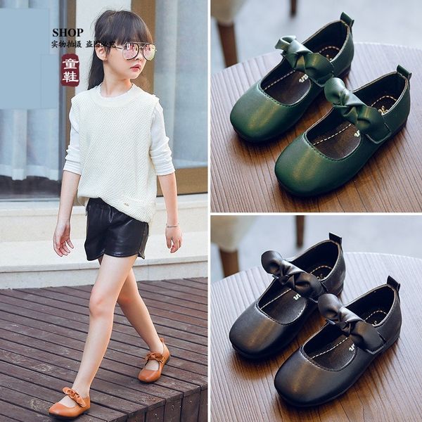 

summer kids fashion korean pu leather shorts girls sweet bow low cut sandals toddler baby soft student princess wedding shoes, Black;grey