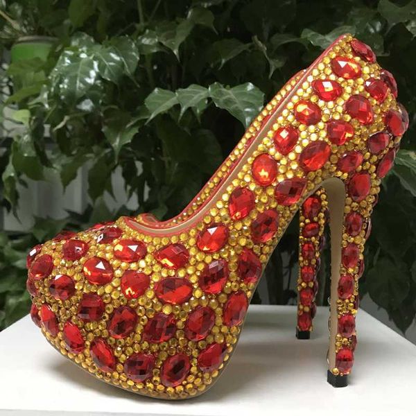 

yihongmeiqi new 14cm crystal sparkling wedding shoes women's high heels waterproof platform shoes bridal party dress women, Black