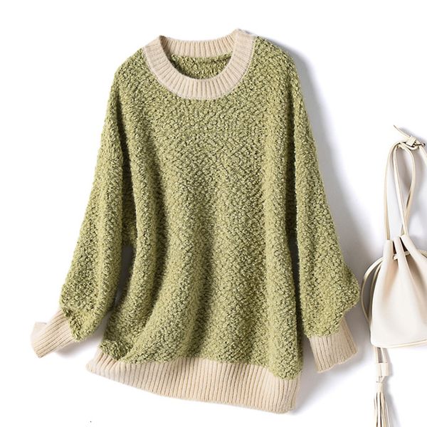 

2020 mohair soft warm patchwork knitwear loose knitted sweaters winter korean fashion women pullovers winter jumpers knitwear, White;black