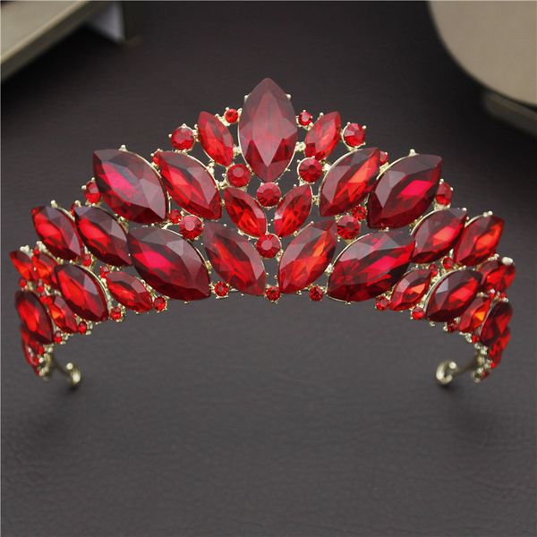 

new vintage red crystal bridal crown for women wedding headdress bride tiaras and crowns gold diadem hair jewelry ornaments, Golden;white