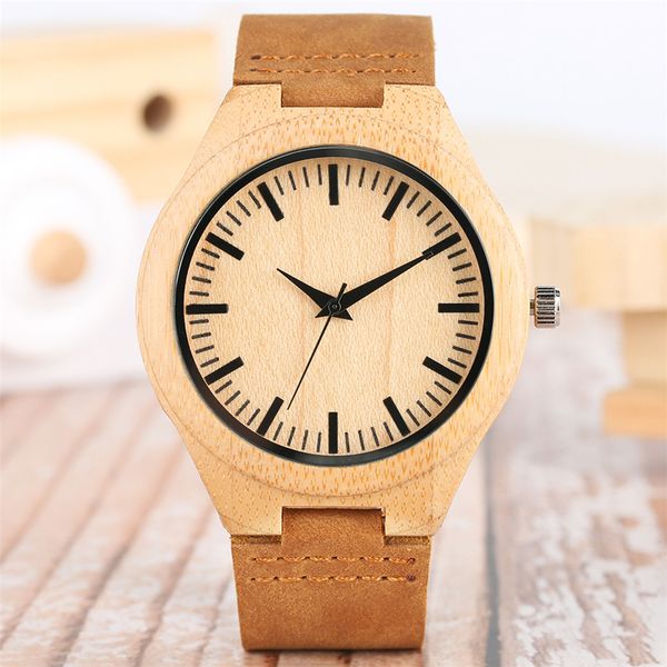 

simple wood watch men quartz genuine leather wristwatch casual bamboo wooden mens watches new fashion 2019 timepiece reloj, Slivery;brown