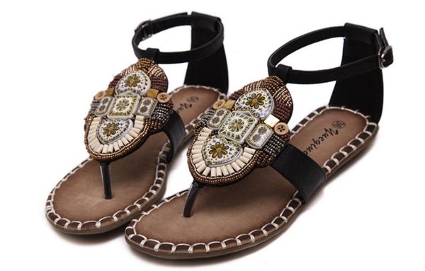 

2019 women's sandals in summer with new style flat bottom water drill@96, Black