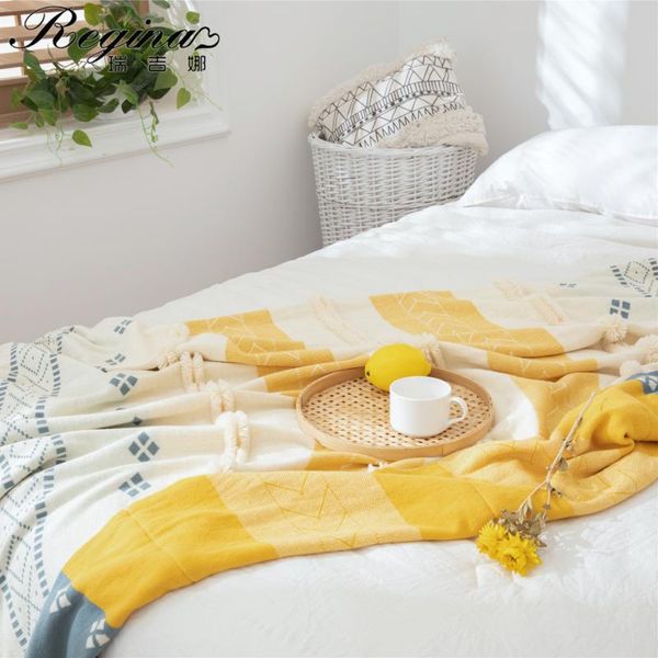 

regina throw blanket pastoral yellow gray iceland yarn knitted blanket summer cooling quilt outdoor picnic gift for girl