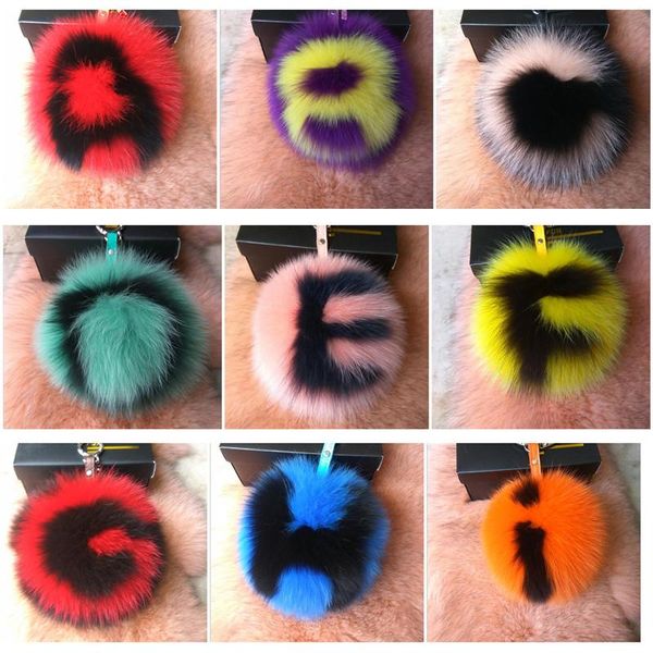 

15cm real fox fur pompom keychain charm letter fluffy fur ball key chains for women handbag pendant bag charm keyring ring, Slivery;golden
