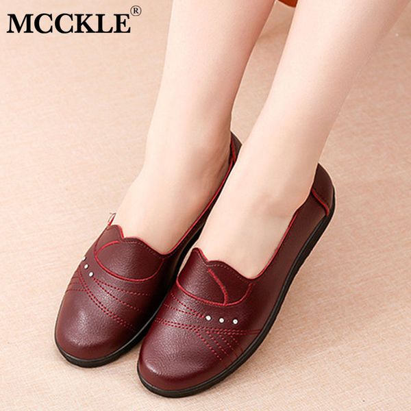 

mcckle autumn women flat shoes leather casual loafers female fashion slip on moccasins mother shoes comfort ladies footwear, Black