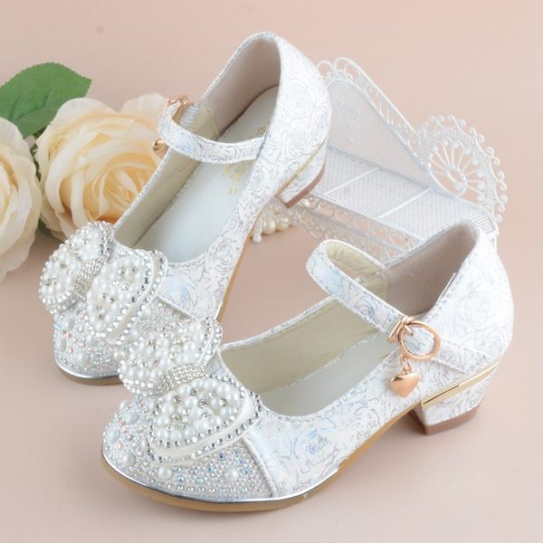 

2018 new kids shoes for girl princess school shoes for party and wedding flower children leather fashion high heel shoe, Black;grey