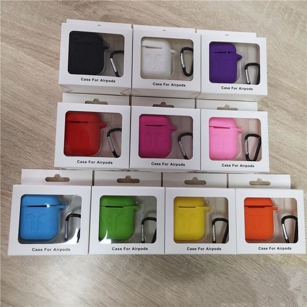 

2 in 1 for apple airpods cases silicone soft ultra thin protector airpod cover earpod case anti-drop with hook retail box dhl shipping