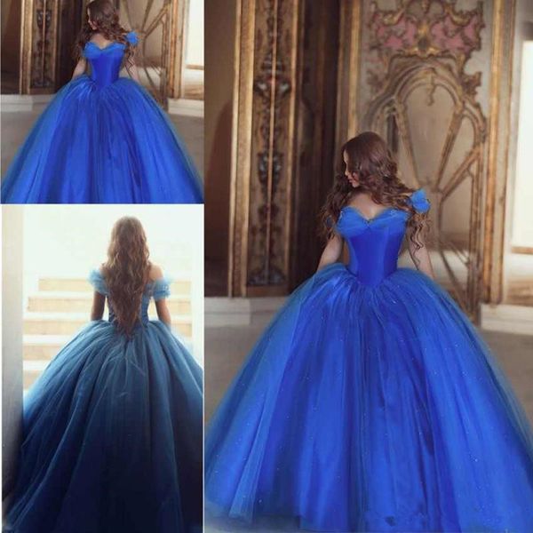 

cinderella ball gown quinceanera dresses off the shoulder puffy tulle beads long prom dresses sweet 16 dresses lace up floor length, Blue;red