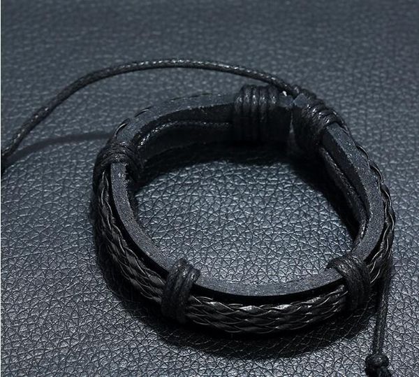 

12pcs/lot new factory sale new jewelry vintage woven leather bracelet men's imitation leather bracelet adjustable charm bracelet, Golden;silver