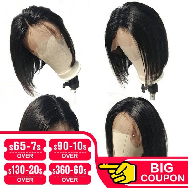 

lace wigs emol brazilian straight human hair 13x4 short bob 150% density remy pre plucked hairline with baby, Black;brown