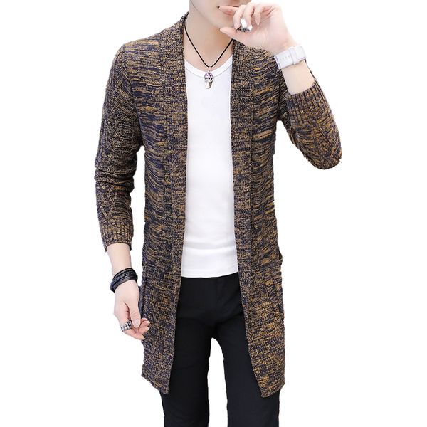 

men's sweater knitted cardigan x-long knitted coat mens autumn sweaters men's men long style cardigan solid color sweatercoat, White;black