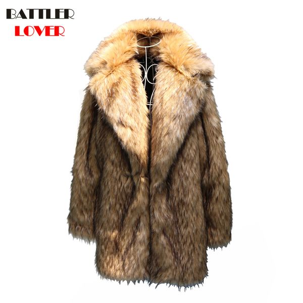 

s-6xl new fashion men winter clothes autumn clothing raccoon fur coat faux fur coat mens winter trench overcoats, Black
