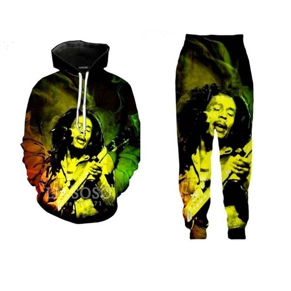 

2019 новая мода мужчины / женская singer bob marley смешные 3d печати толстовка + брюки, Black