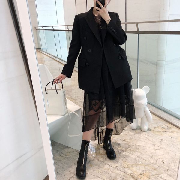 

2019 spring new women double breasted wool slim coat blazer ddxgz2, White;black