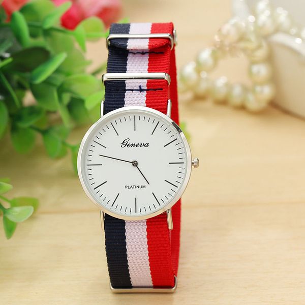 

geneva watches men multicolor stripe fabric wristwatches quartz mens watch personalized watch watches for men, fathers day gift, Slivery;brown
