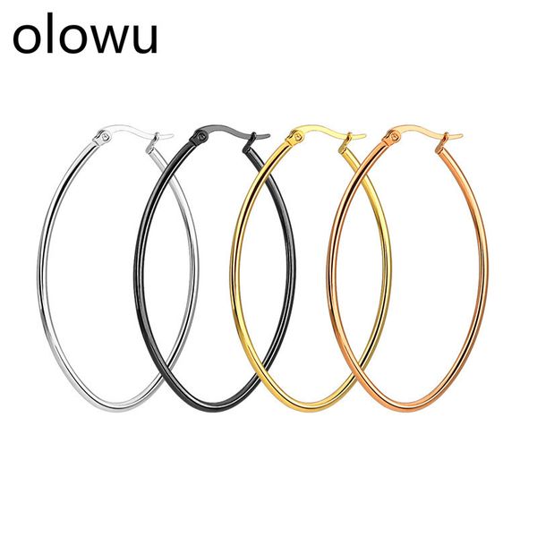 

olowu stainless steel oval shaped hoop earrings women hyperbole style large ellipse earings jewelry 40mm,60mm, Golden;silver