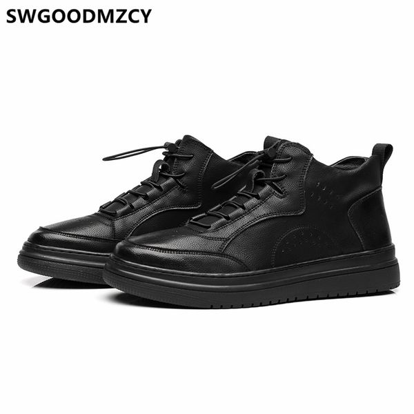 

fashion mens winter sneakers luxury shoes mens shoes genuine leather high sneakers brand casual tenis masculino, Black