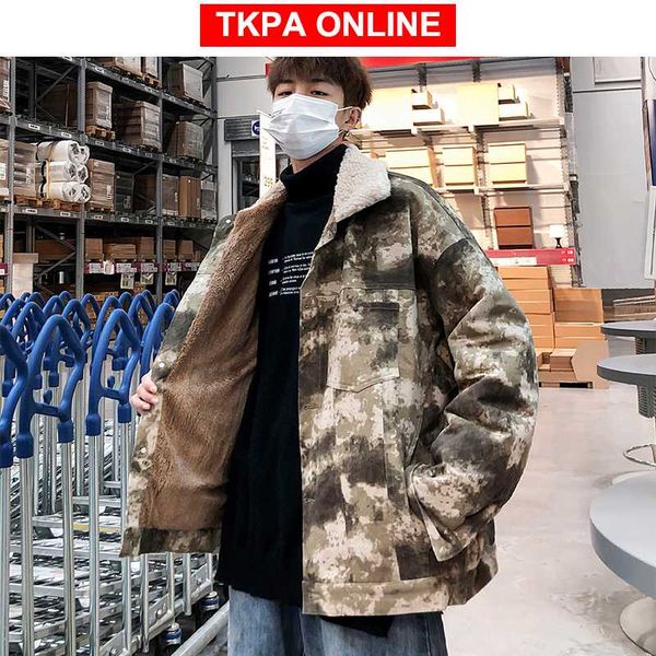 

мужчины camo wool куртка пальто 2020 зимнего parka японских мужских теплые корейских карманы толстой куртка hip hop ветровка 2xl, Black