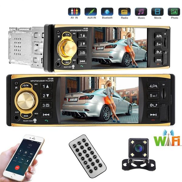 

4.1 inch one din car radio audio stereo aux fm radio station bluetooth auto with rear view camera remote control