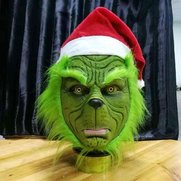 

funny grinch stole christmas cosplay party mask hat xmas full head latex mask with further costume grinch mask props