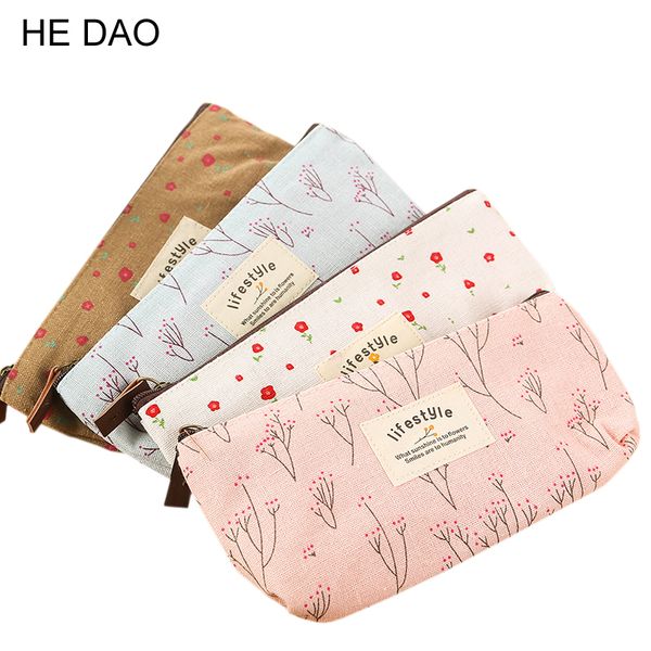 

cute kawaii floral flower canvas zipper pencil cases lovely fabric flower tree pen bags school supplies ing