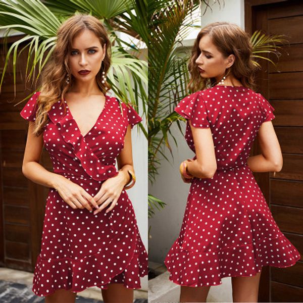 

2020 new summer polka dot v-neck fashion dress, Black;gray