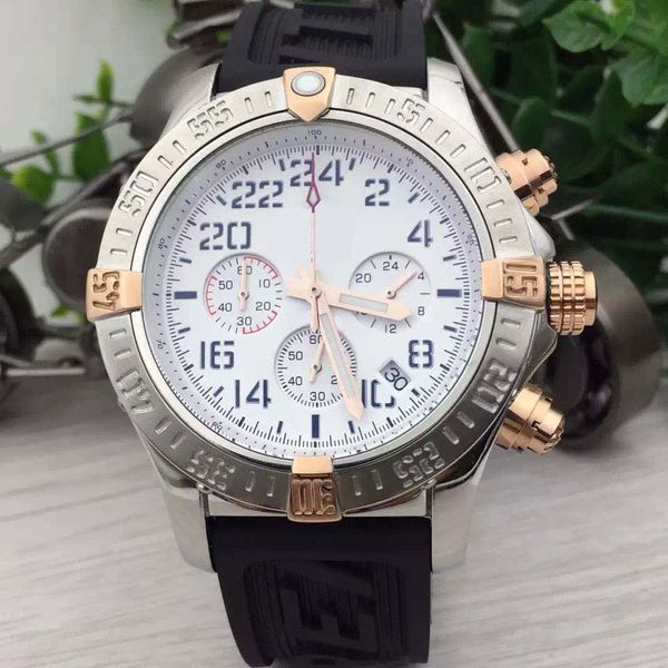 

all subdials working mens watches br 1884 super avenger ii white dial quartz chrono watch outdoor rotatable bezel two tone case wristwatches, Slivery;brown