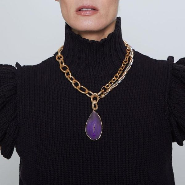 

new vintage nature stone pendants necklaces 2020 gold chain boho multi color fruits flowers charm chokres statement necklace hot, Silver