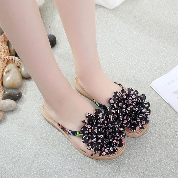 

flip flops shoes women slippers summer 2020 casual ethnic style bohemian women shoes beach slipper zapatos de mujer, Black