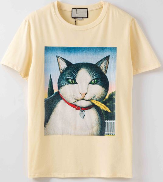 

italian trendy luxury menswear designer t-shirt cute robot cat direct injection process printing tshirt summer new round neck t-shirts, White;black
