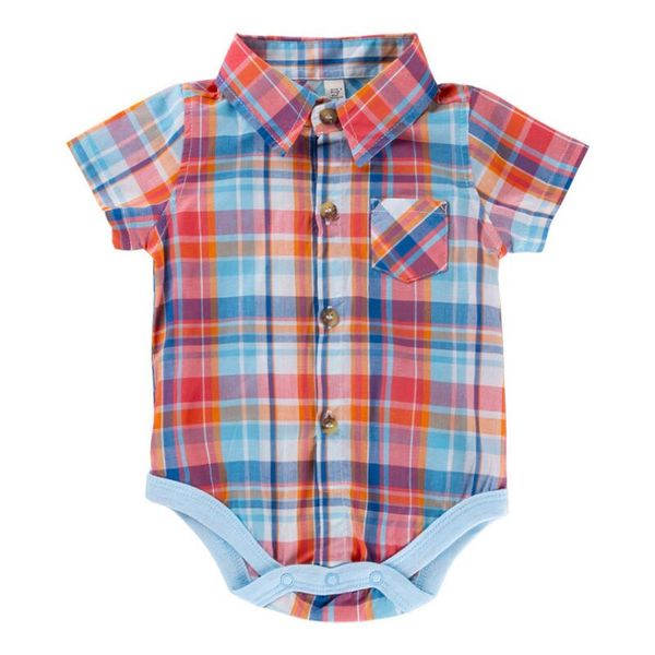 

new cotton comfortable newborn clothes baby boy girl bodysuit casual grid lapel baby bodysuit spring body infantil jumpsuit, Blue
