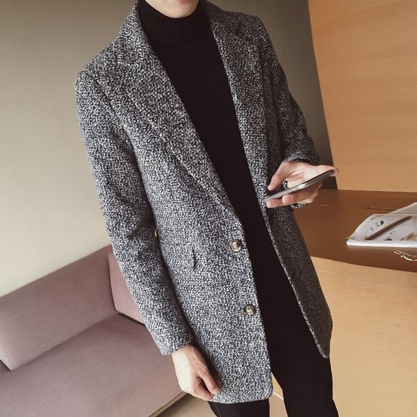 

mrmt 2019 brand winter new men's jackets woolen overcoat for male young medium length windbreaker casual woolen coat, Black