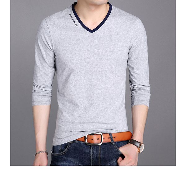 

mens designer t shirts fashion letter printed long sleeve pure color v neck casual t shirts, White;black
