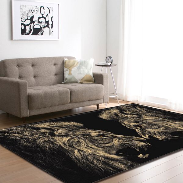 

nordic gold lions living room carpets anti-slip mat parlor room area rug mats soft flannel big home decoration rug carpet
