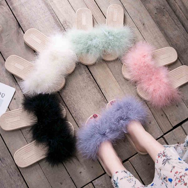 

female shoes furry slides for women casual shoes 2020 women's slippers outdoor fur slides summer ladies sandals 5 colour, Black