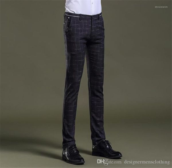 

мужские брюки средней талией с застежкой-молнией fly карандаш брюки мужская одежда модный дизайнер плед, Black