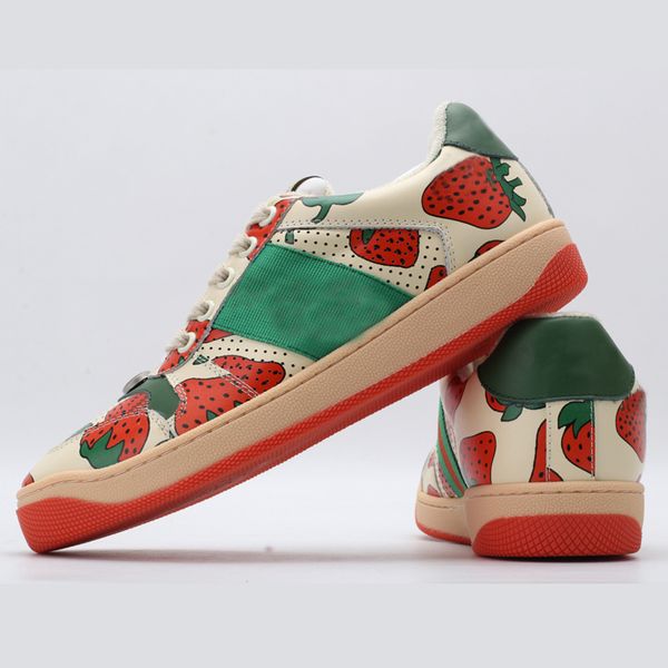 

women men strawberry bee print designer casual shoes leather lace-up breathable letter rubber outsole lovers skateborad sneaker, Black