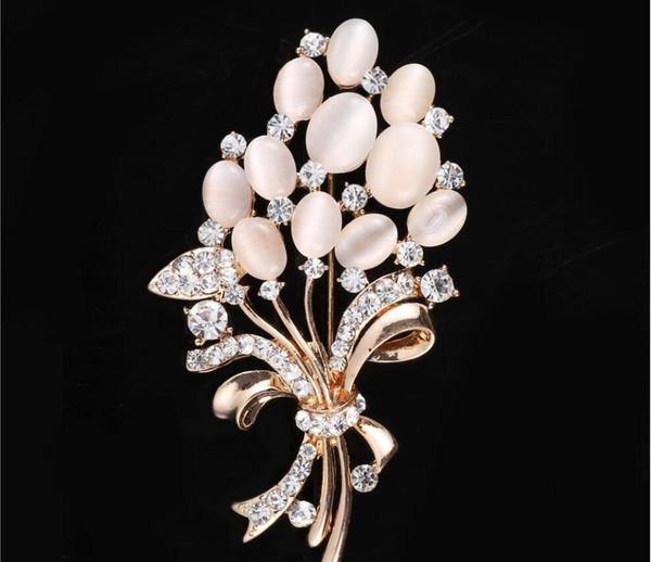 

ladies'new designer's high-end cat's eye stone accessories brooch ladies' fashion trendy rose and gold beam brooch ornam, Gray