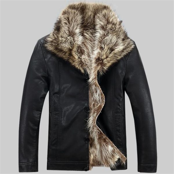 

100% raccoon leather jacket coat fur 2019 fashion men winter leather jacket man clothes warm coat fur, Black