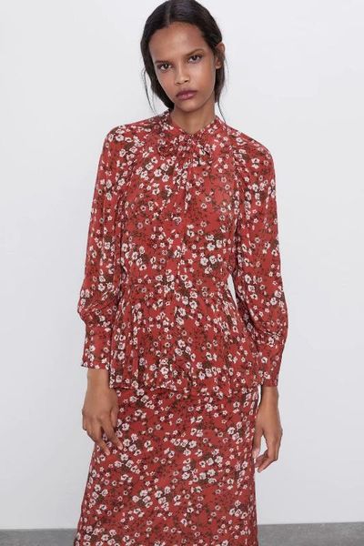 

2020 spring summer new print red flower zaraing women shirt blouse sheining vadiming female blouse shirt clothes xdl2387, White