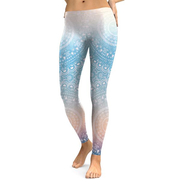 

gradient mandala flower leggings 3d printed fitness leggings women slim elastic causal legging leggins mujer, Black