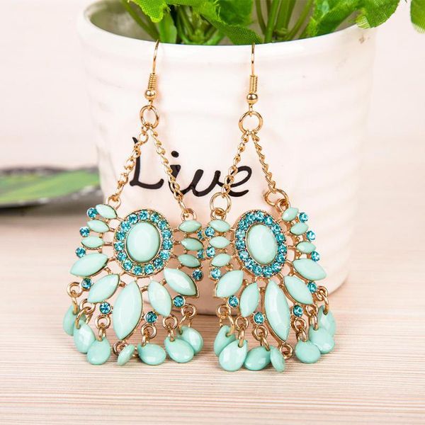 

drop tassel earrings for women exaggerated ethnic earrings blue acrylic stone earing brinco earring oorbellen oorbellen jewelry, Silver